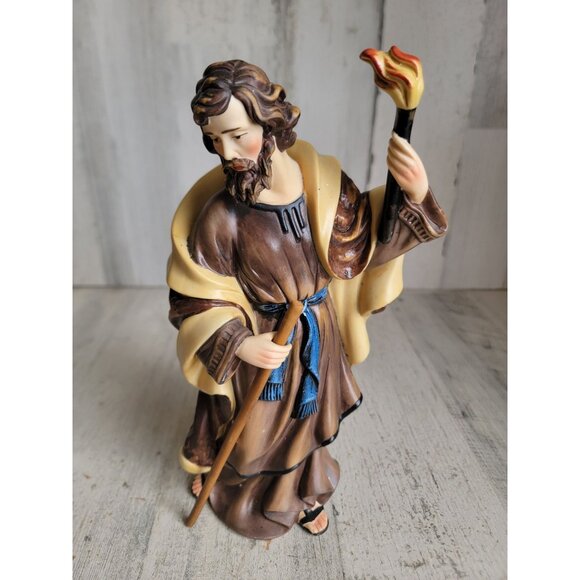 O'well Joseph nativity scene torch vintage ceramic figure - Picture 1 of 6